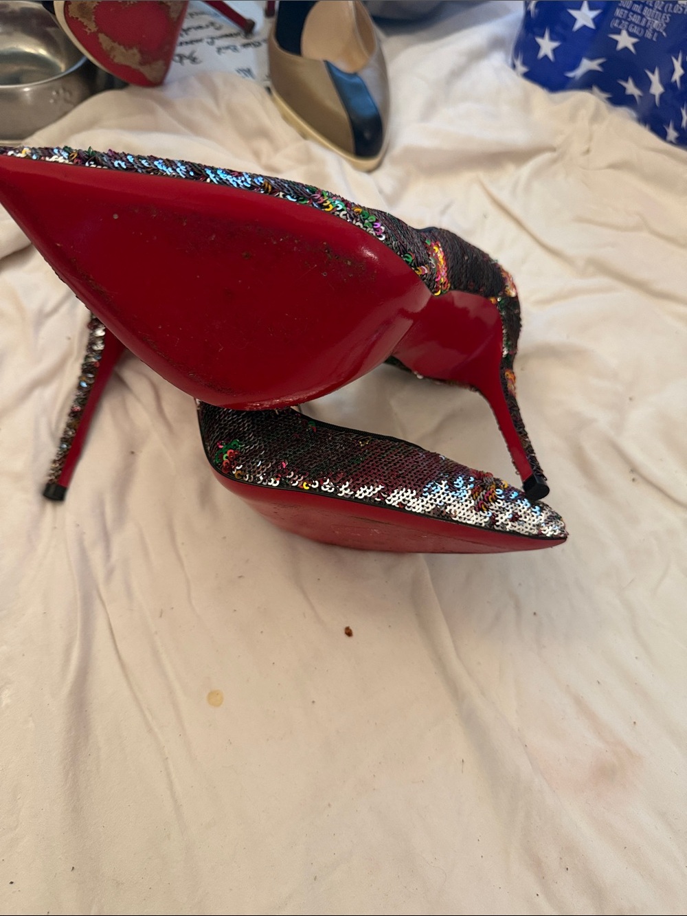 Christian Louboutin Silver Sequin Pointed-Toe High Heels - Picture 2 of 2